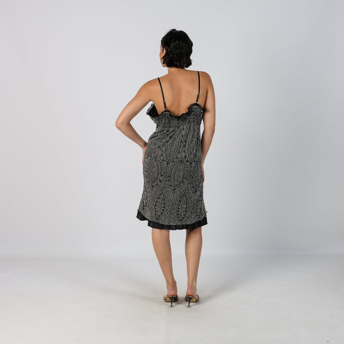 Black Y2K Woven Midi Dress (L)