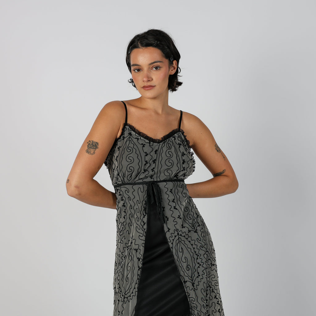 Black Y2K Woven Midi Dress (L)