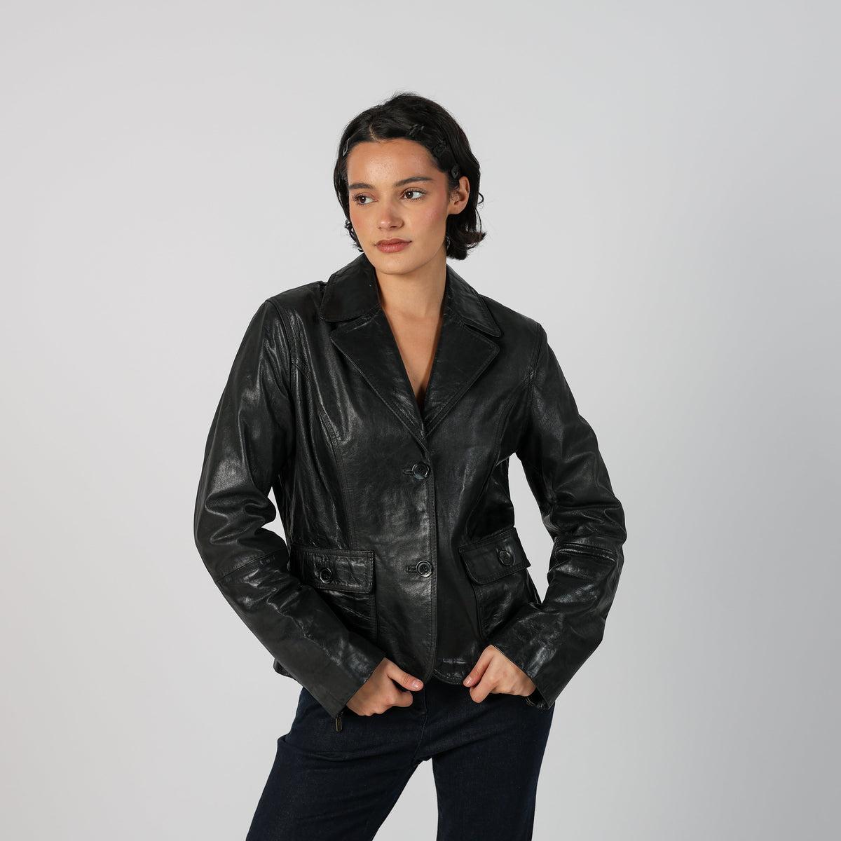 Black Y2K Leather Jacket (M)