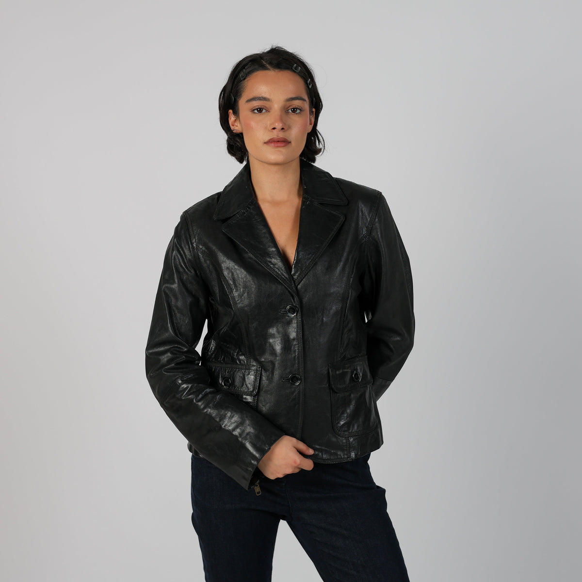 Black Y2K Leather Jacket (M)