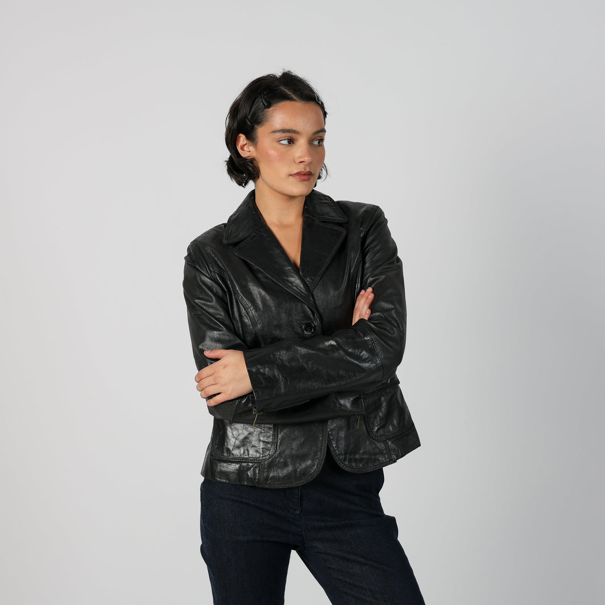Black Y2K Leather Jacket (M)