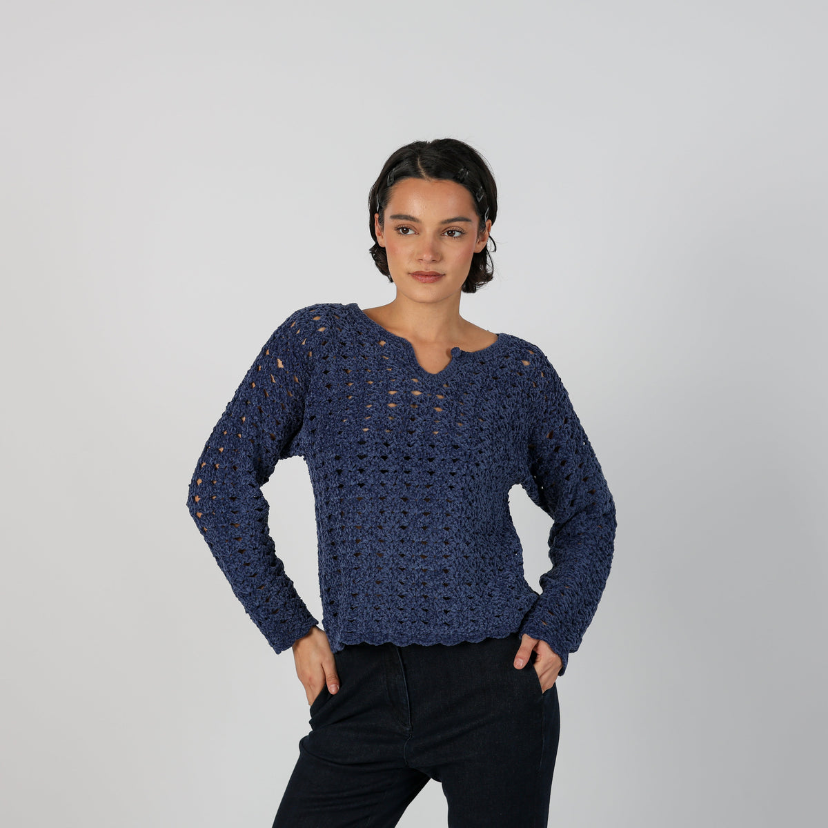 Blue Y2K Evidence Knitted Jumper (M)