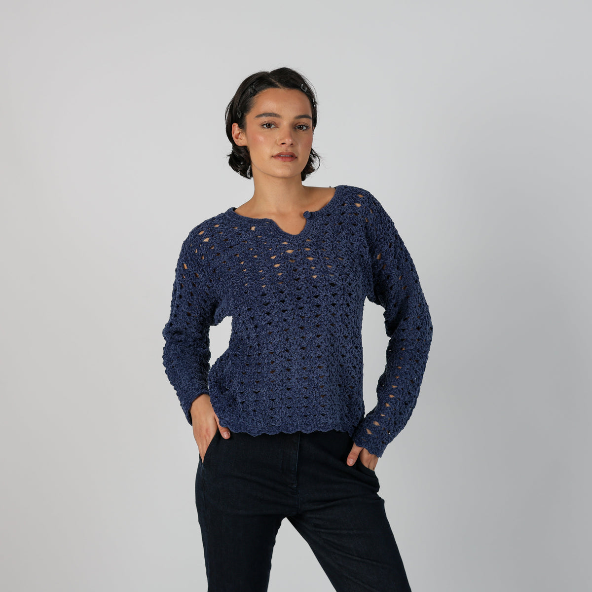 Blue Y2K Evidence Knitted Jumper (M)