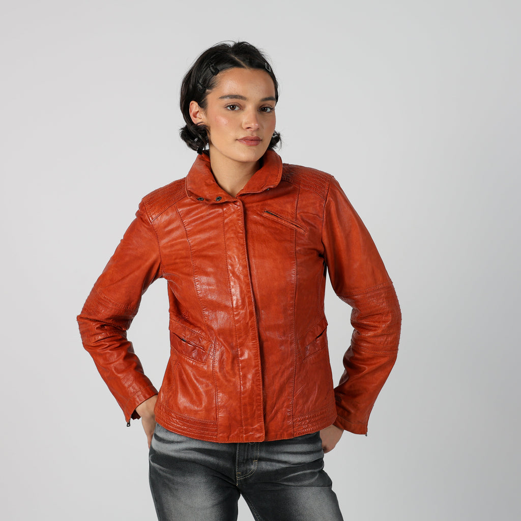 Orange Y2K Milestone Leather Jacket (S)