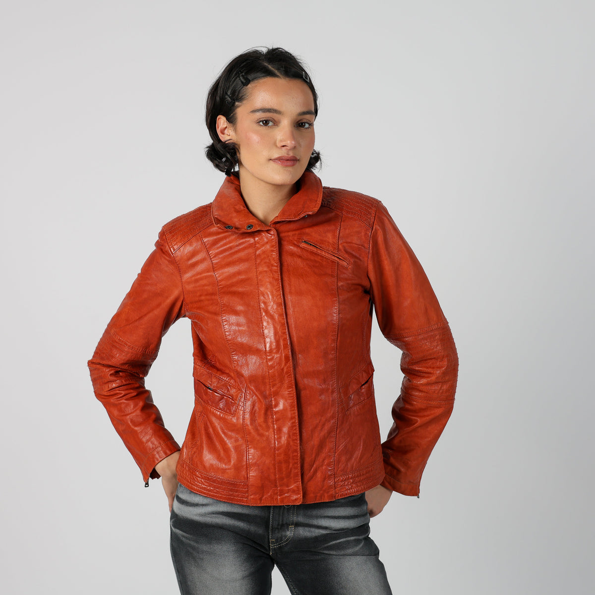 Orange Y2K Milestone Leather Jacket (S)