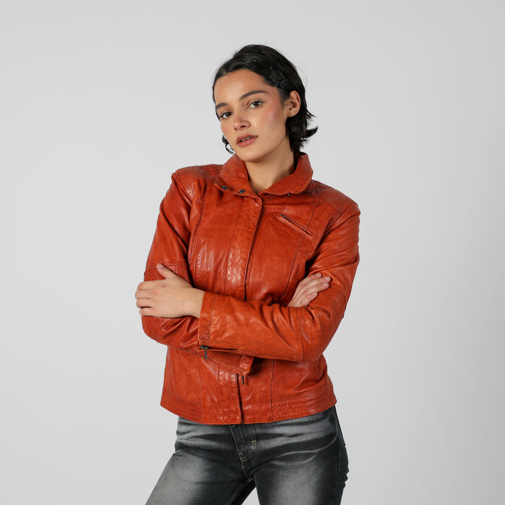 Orange Y2K Milestone Leather Jacket (S)