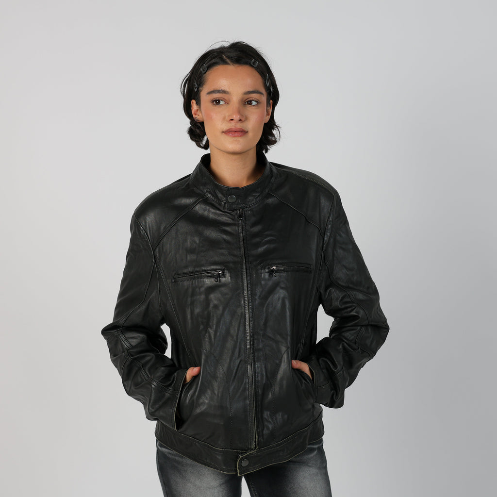 Black Y2K Made in Italy Leather Jacket (L)