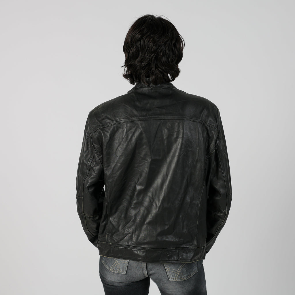 Black Y2K Made in Italy Leather Jacket (L)
