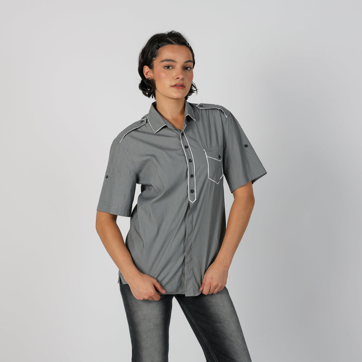 Grey Y2K Moschino Shirt (M)