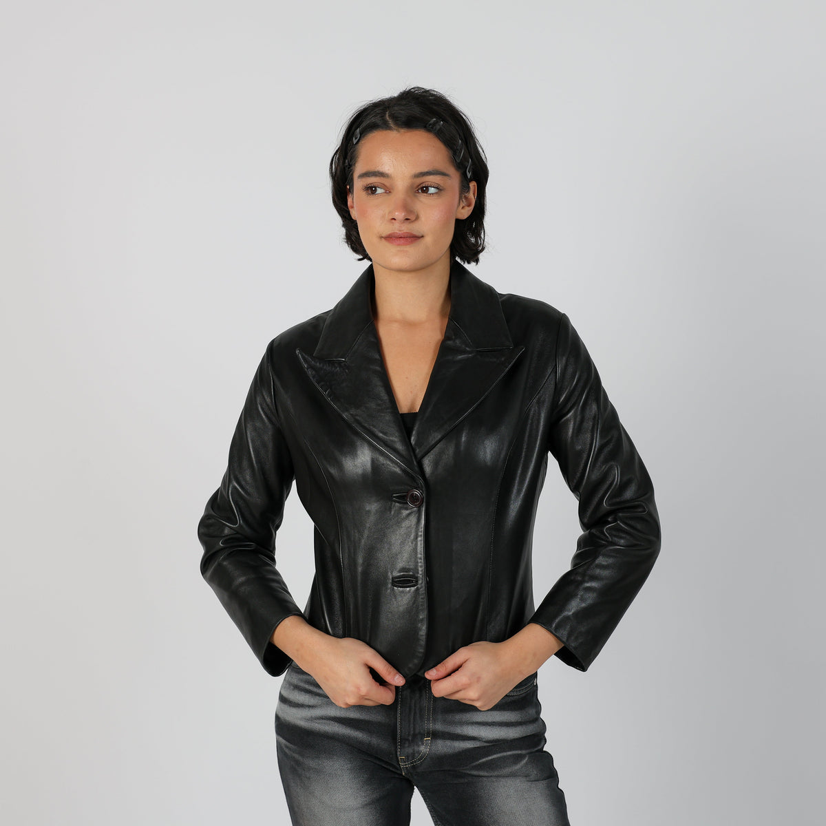 Black Y2K Leather Jacket (S)