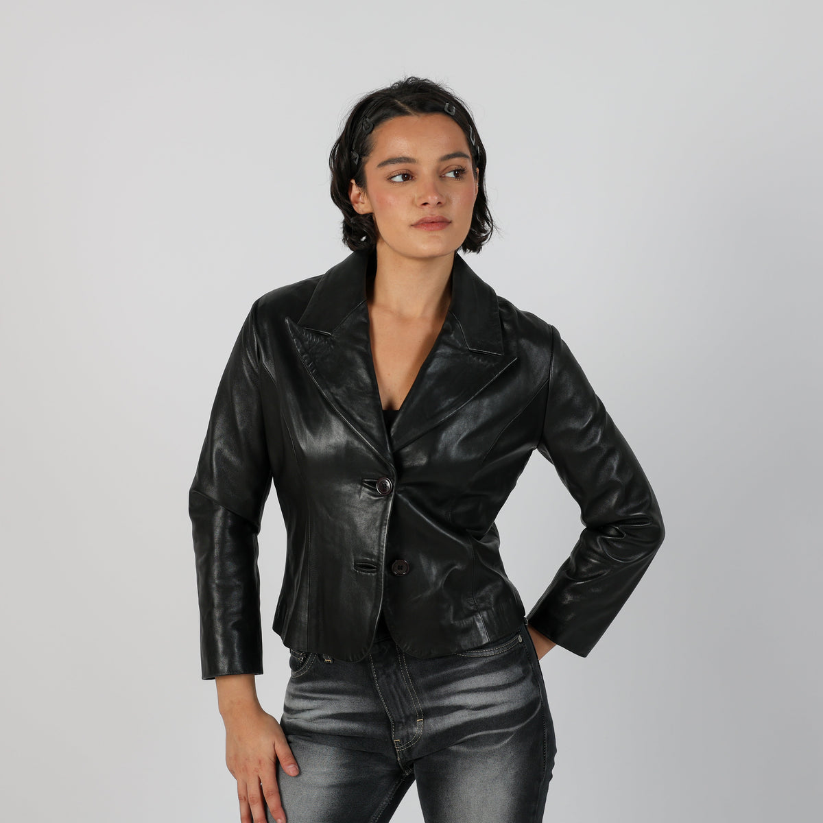 Black Y2K Leather Jacket (S)
