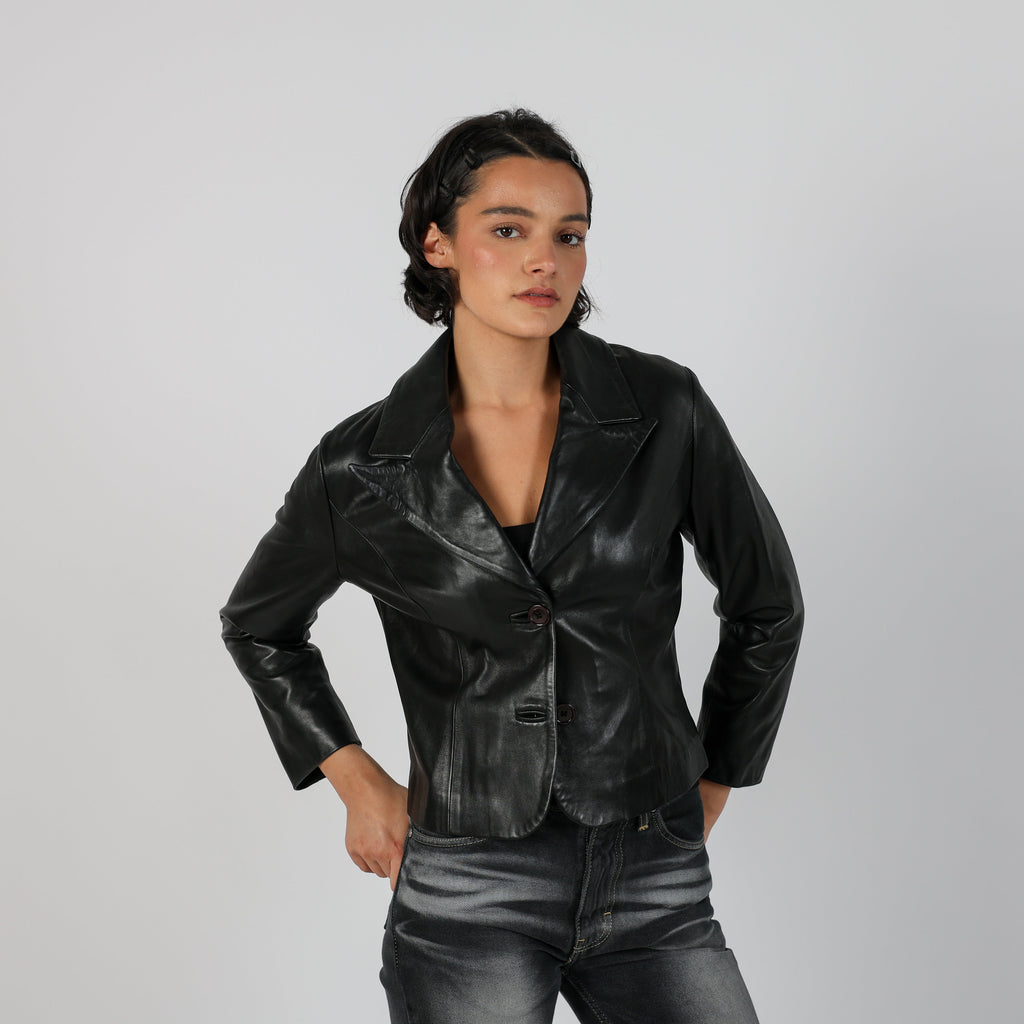 Black Y2K Leather Jacket (S)