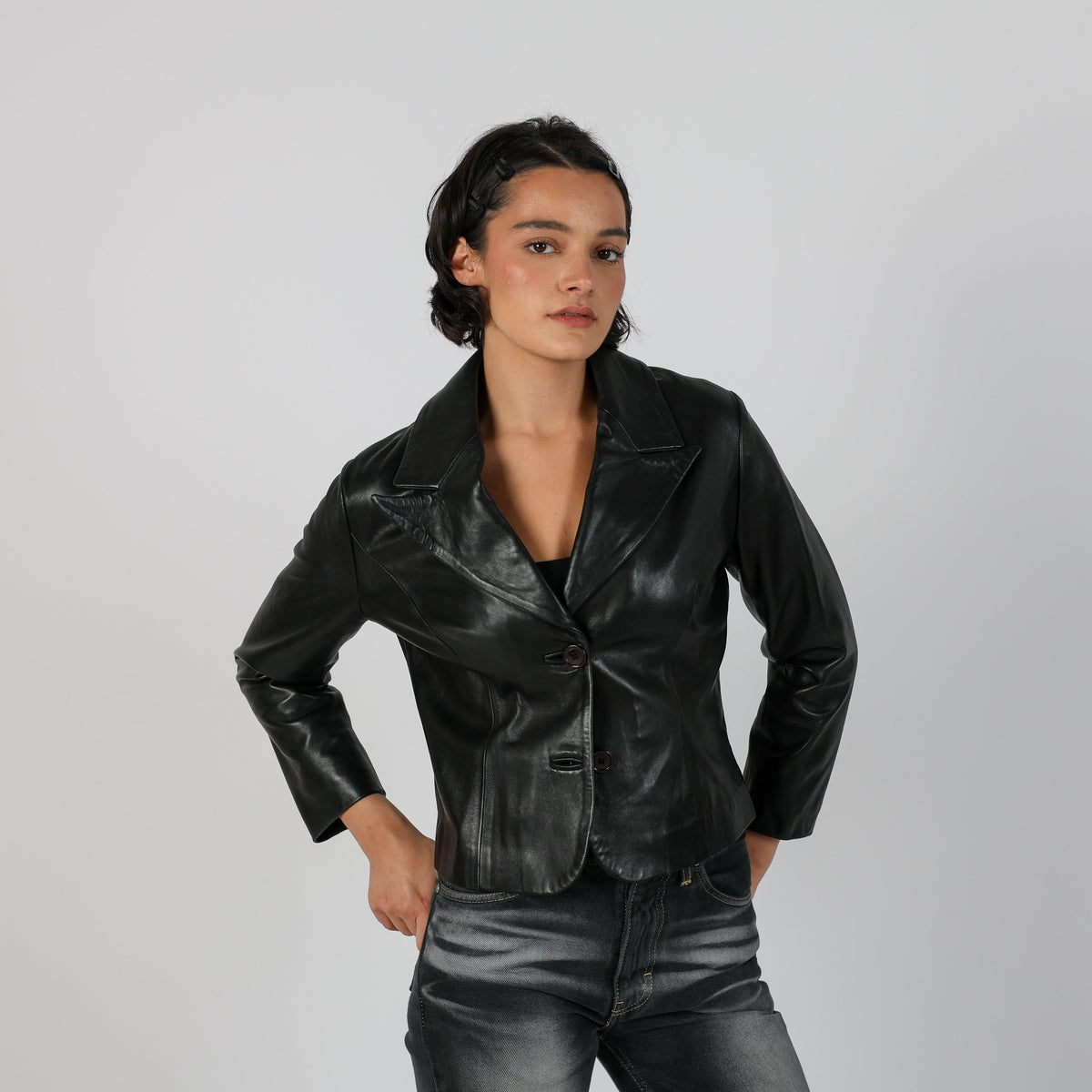 Black Y2K Leather Jacket (S)