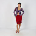 Red Y2K Woven Midi Skirt (XS)