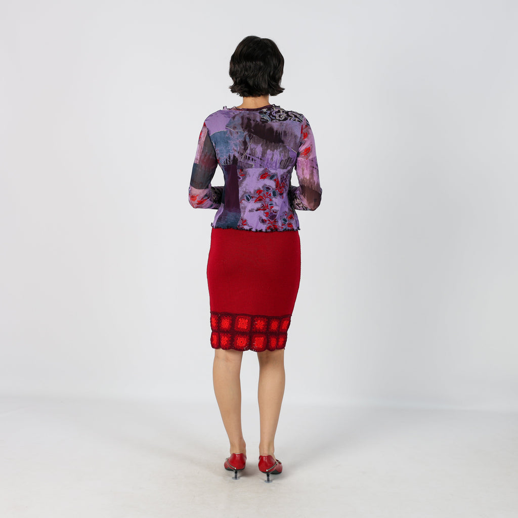 Red Y2K Woven Midi Skirt (XS)