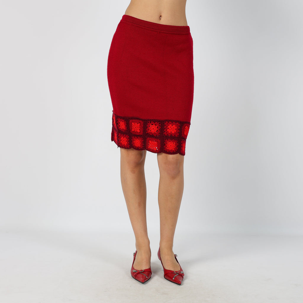 Red Y2K Woven Midi Skirt (XS)