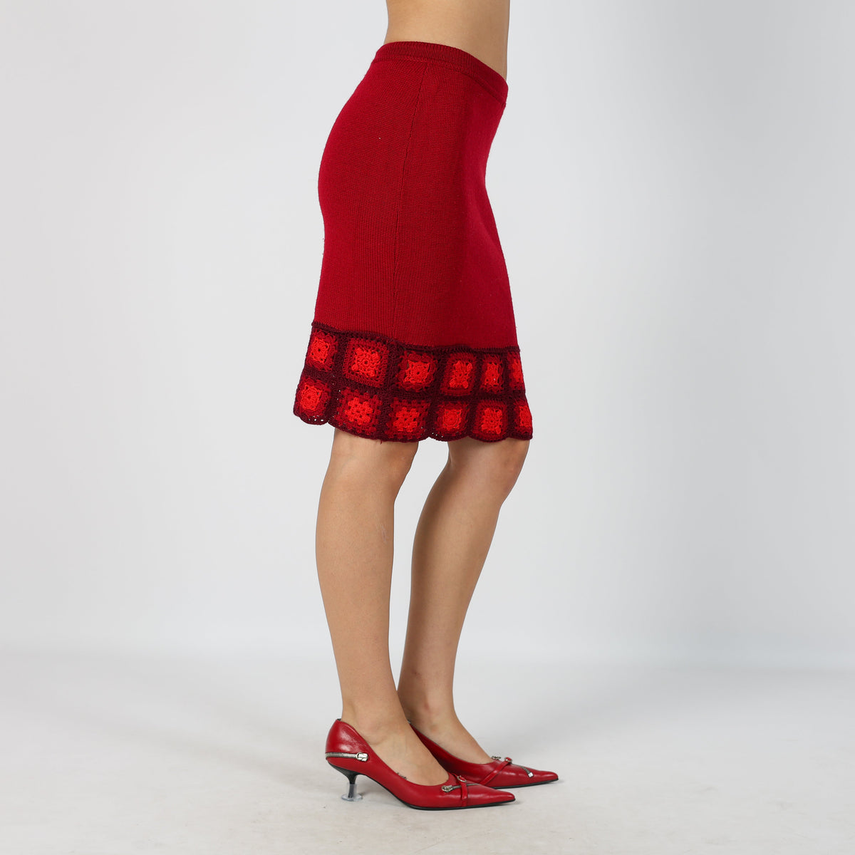 Red Y2K Woven Midi Skirt (XS)