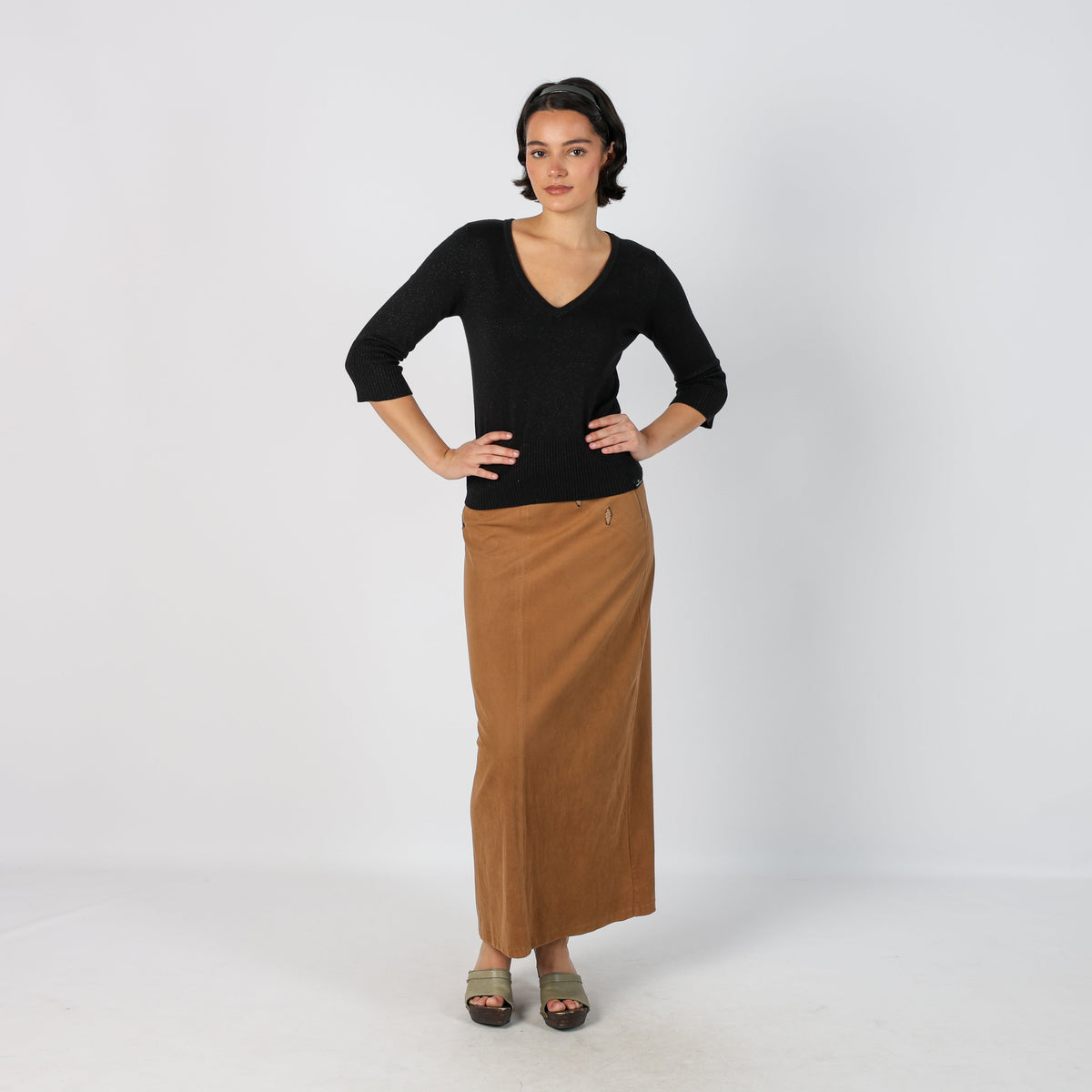 Tan Y2K Made in Italy Woven Maxi Skirt (XS)