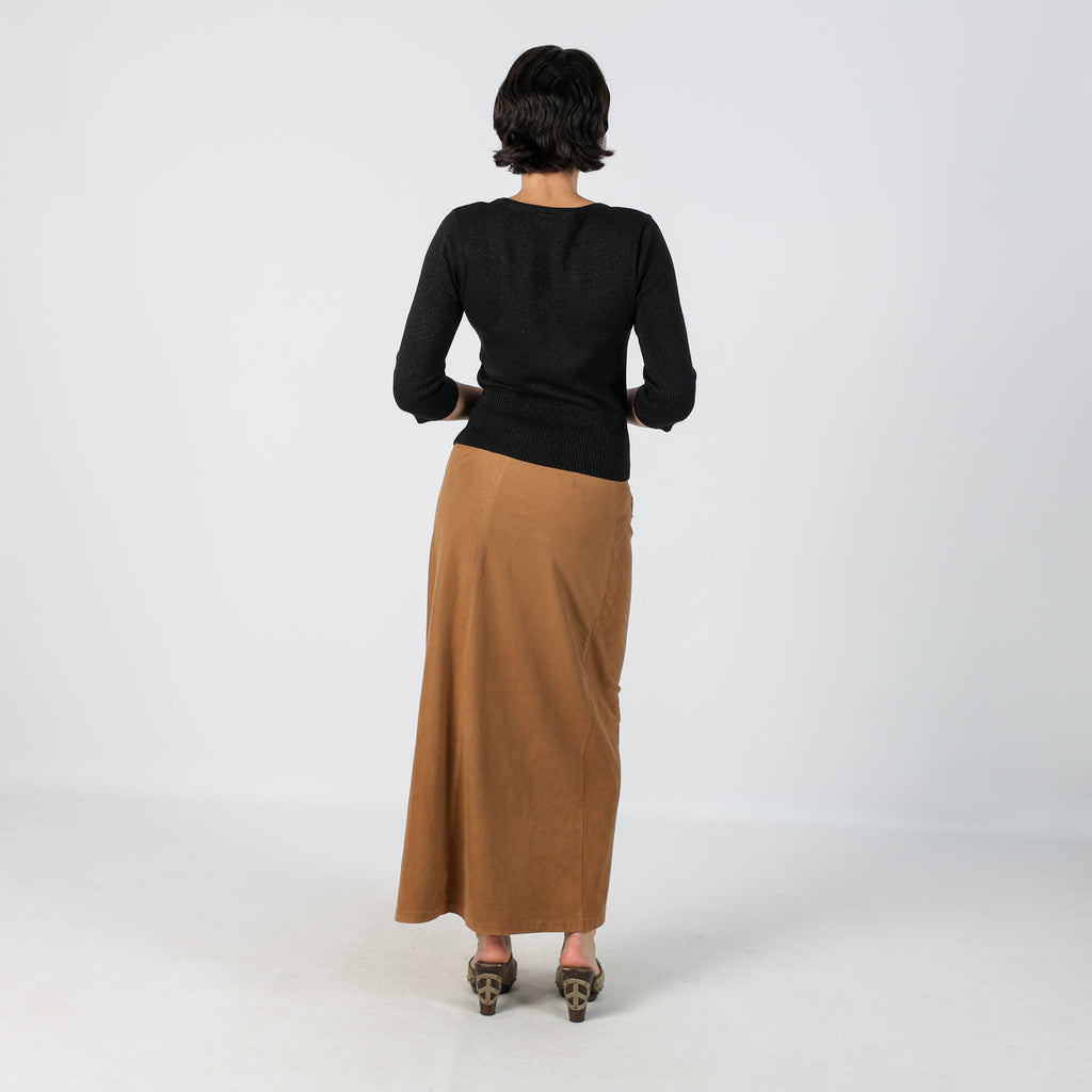 Tan Y2K Made in Italy Woven Maxi Skirt (XS)