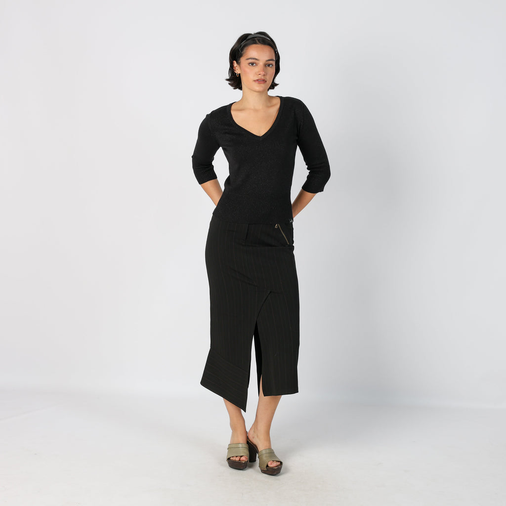 Black Y2K Woven Midi Skirt (XS)