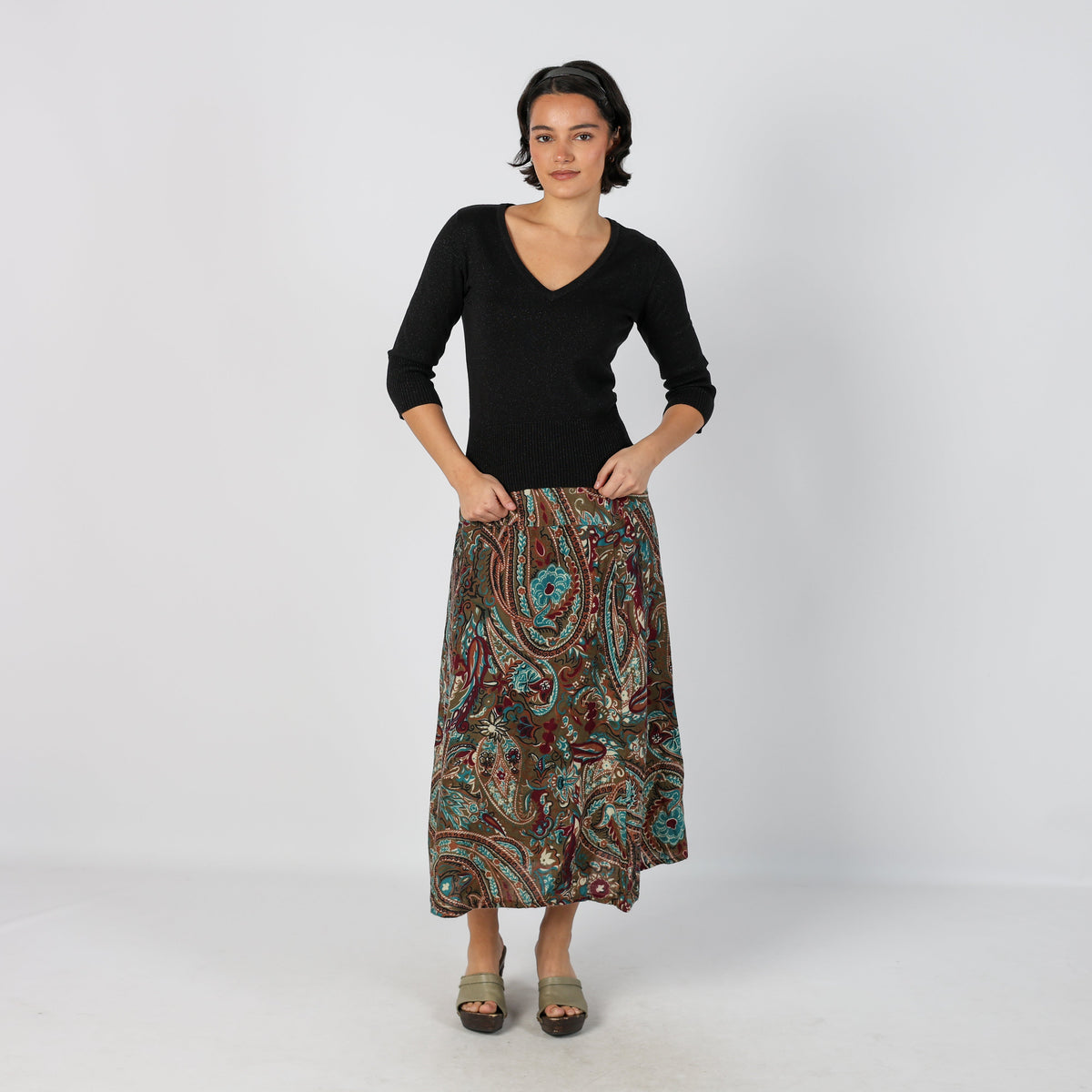 Khaki Green Y2K Woven Maxi Skirt (S)
