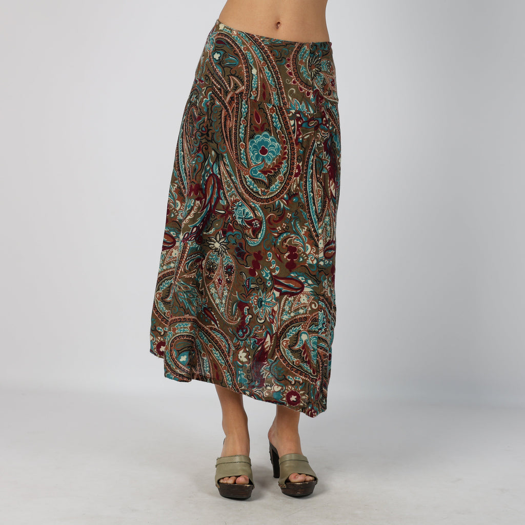 Khaki Green Y2K Woven Maxi Skirt (S)