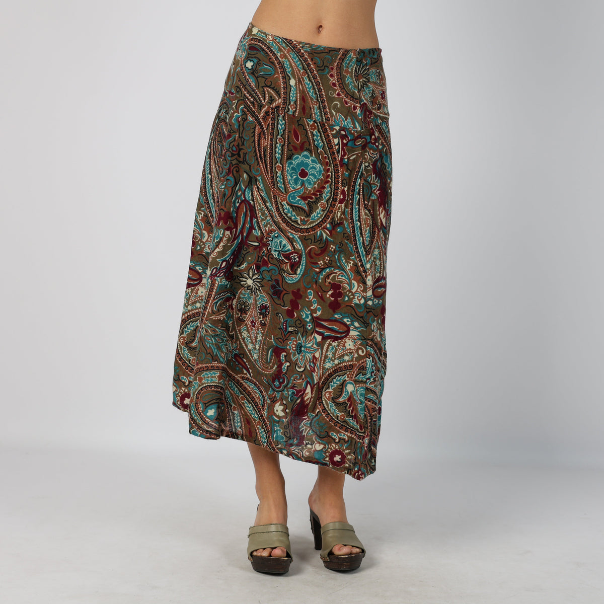 Khaki Green Y2K Woven Maxi Skirt (S)
