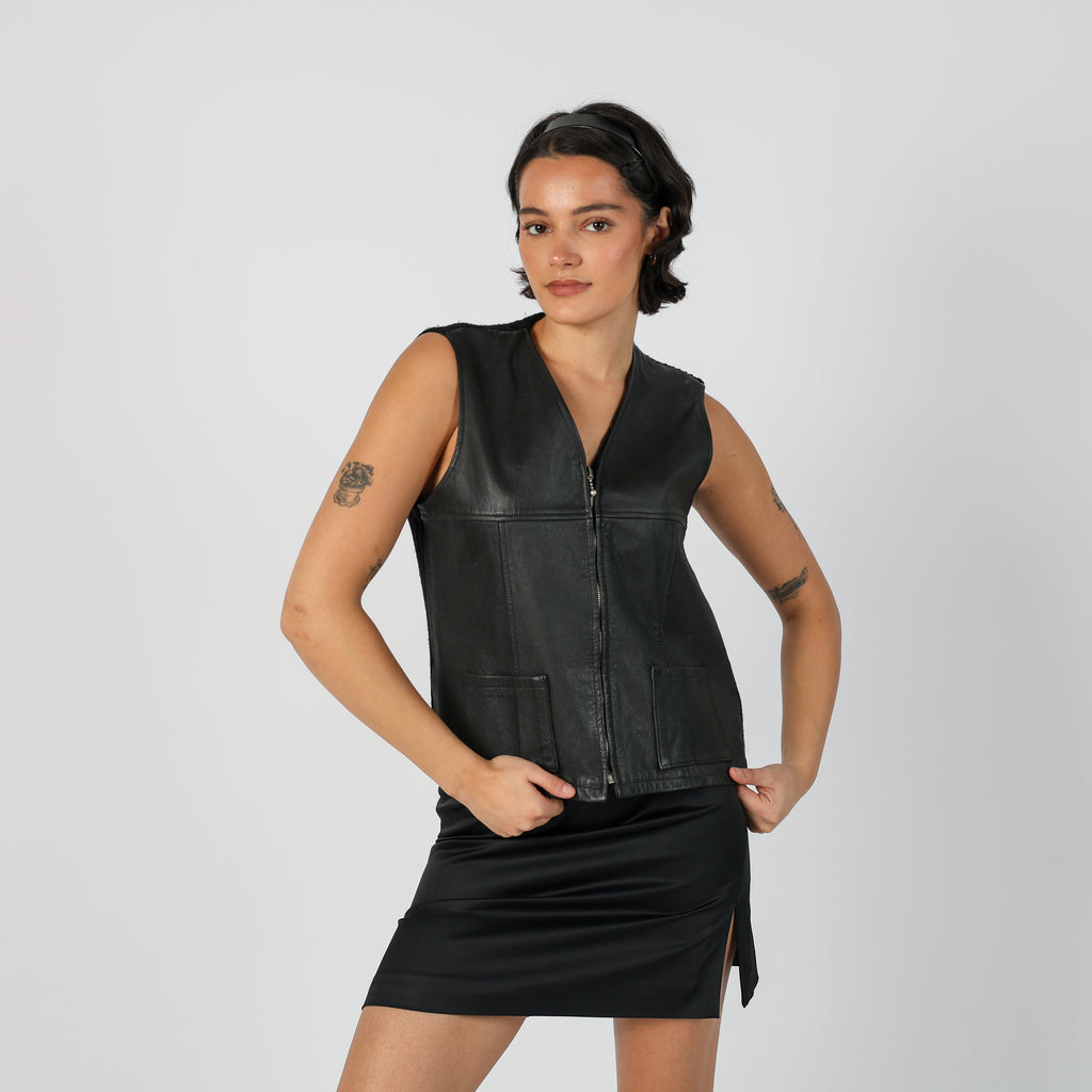 Black Y2K Alpha Leather Jacket (S)
