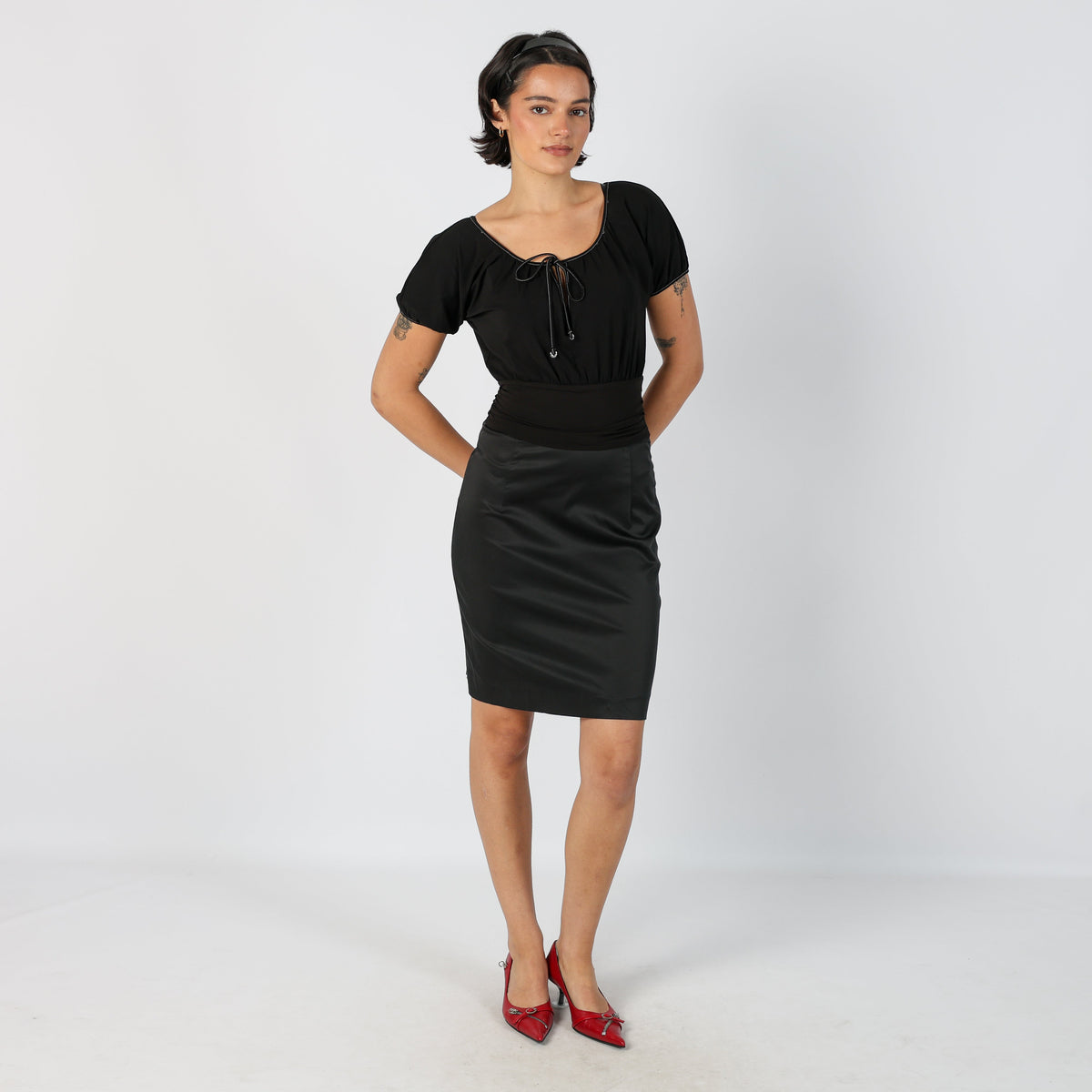 Black Y2K Woven Mini Dress (S)