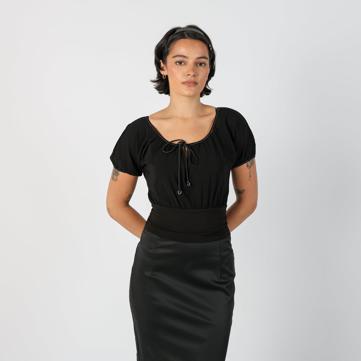 Black Y2K Woven Mini Dress (S)