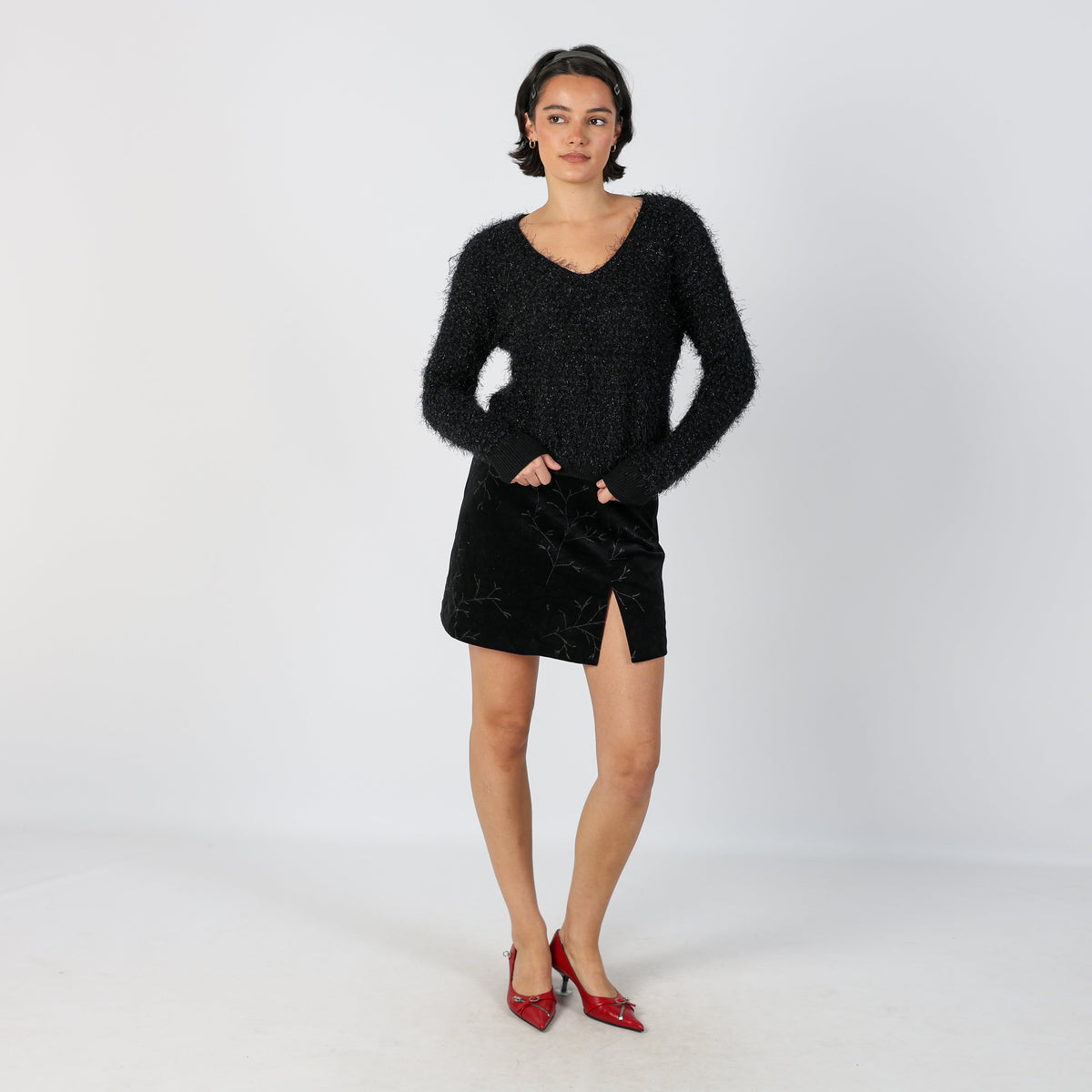 Black Y2K Made in Italy Woven Mini Skirt (XS)
