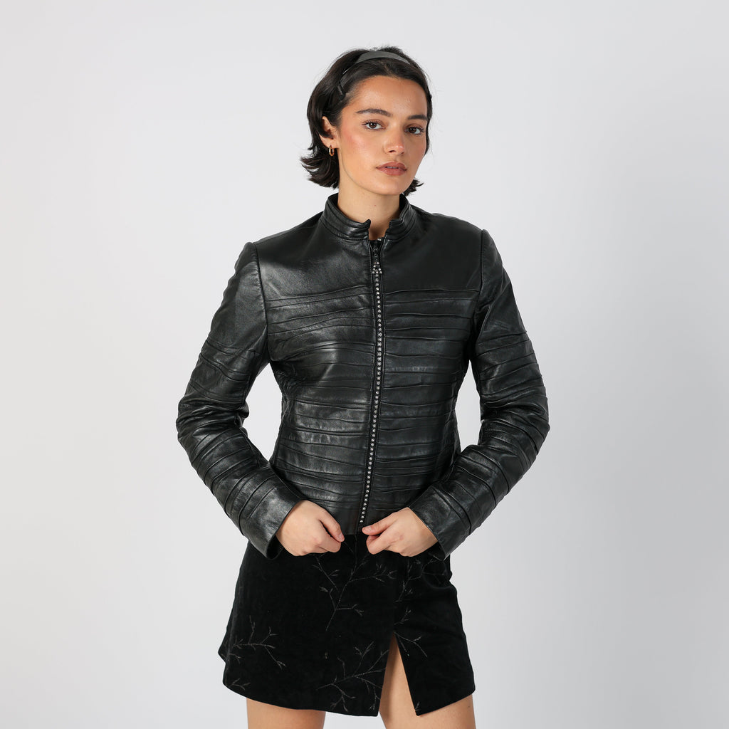 Black Y2K Leather Jacket (S)