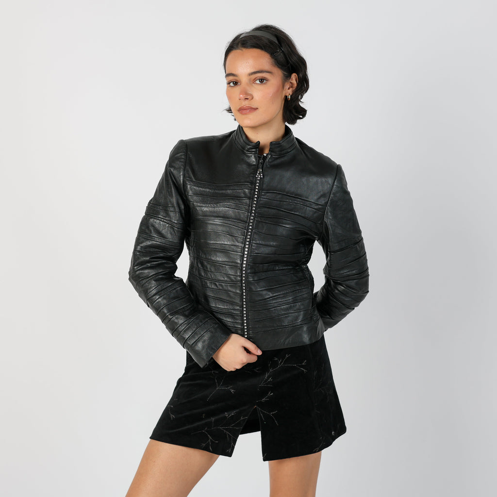 Black Y2K Leather Jacket (S)