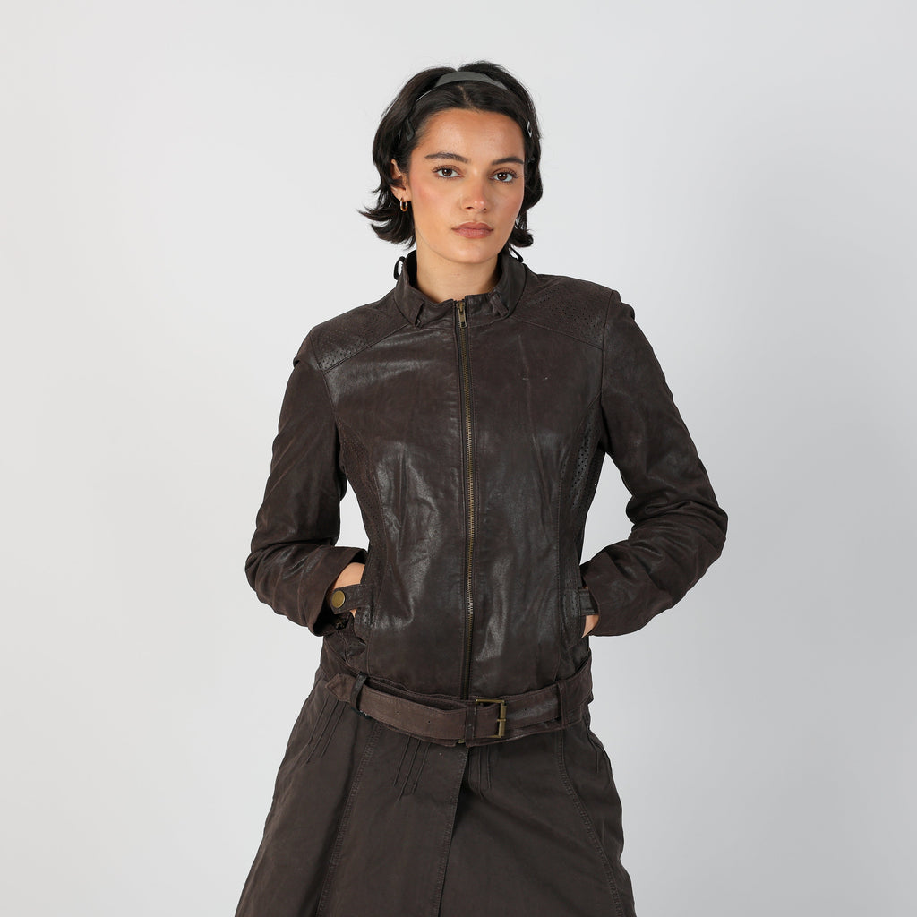 Brown Y2K Leather Jacket (S)
