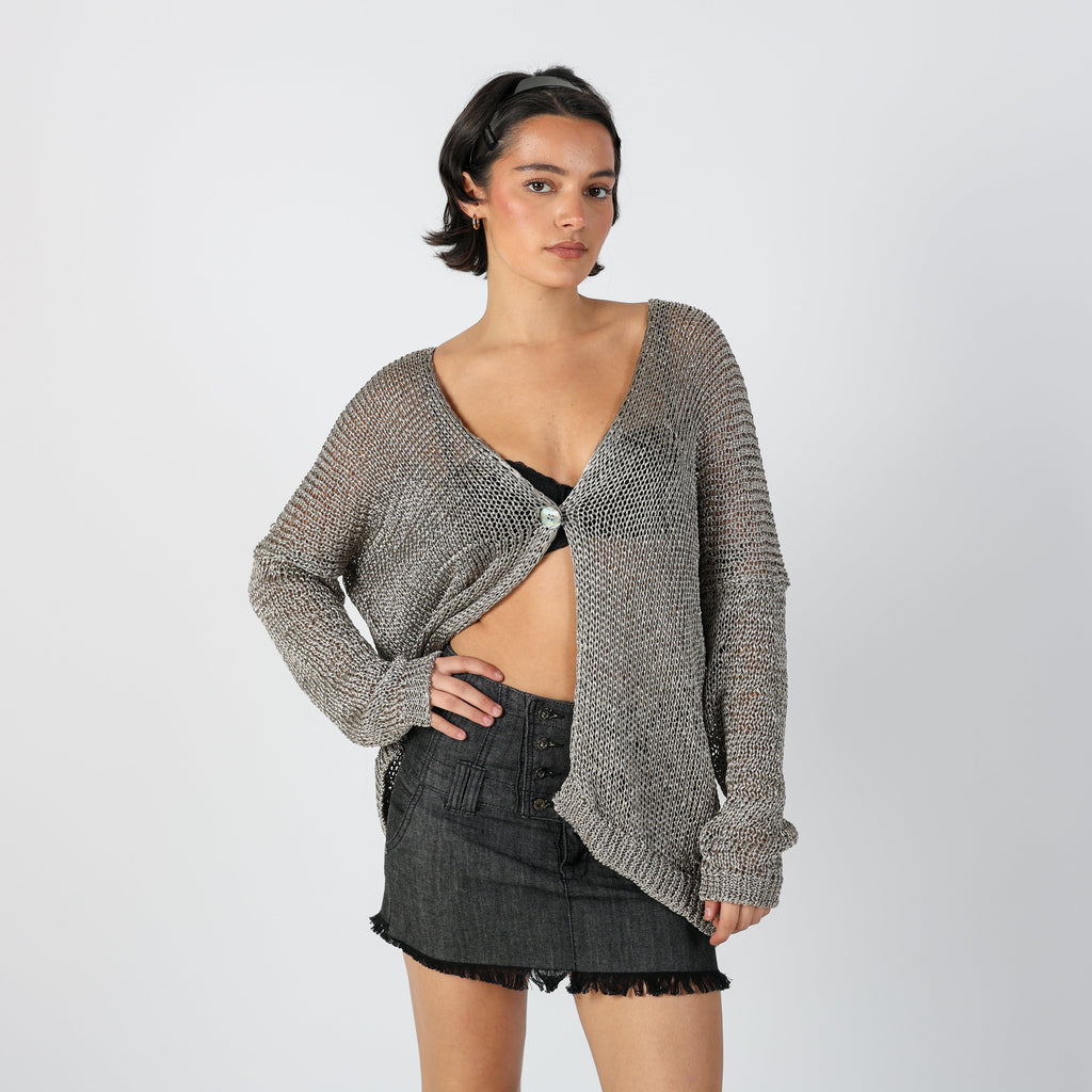 Grey Y2K United Colors of Benetton Cardigan (XL)