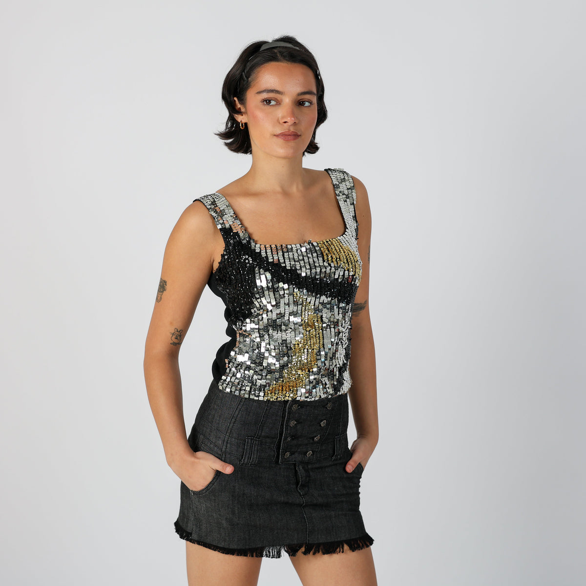Silver Y2K Cami Sequin (S)