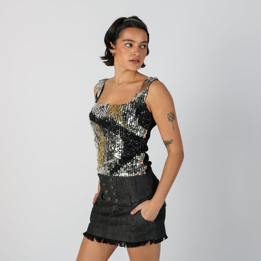 Silver Y2K Cami Sequin (S)