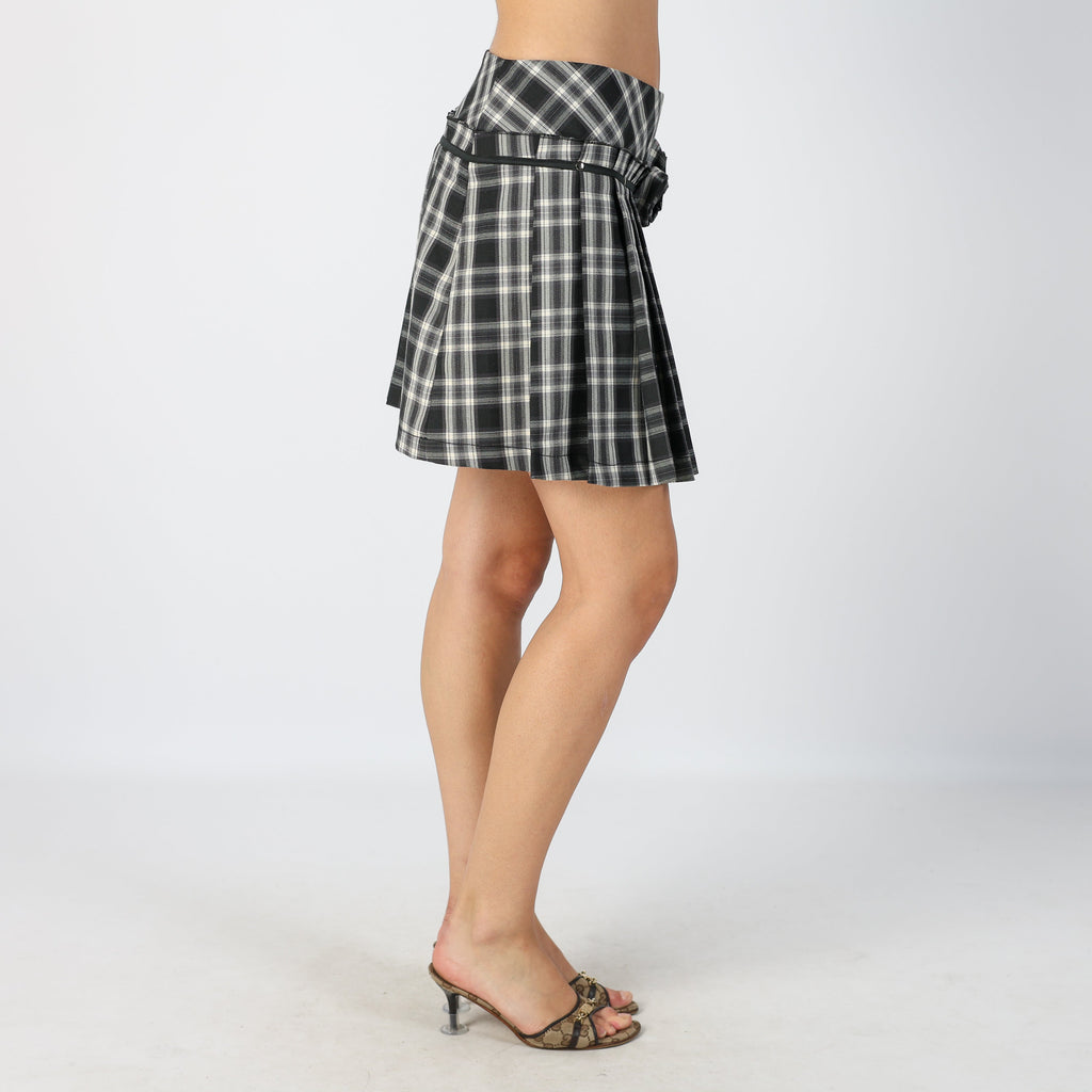 Black Y2K Made in Italy Woven Mini Skirt Checkered (S)