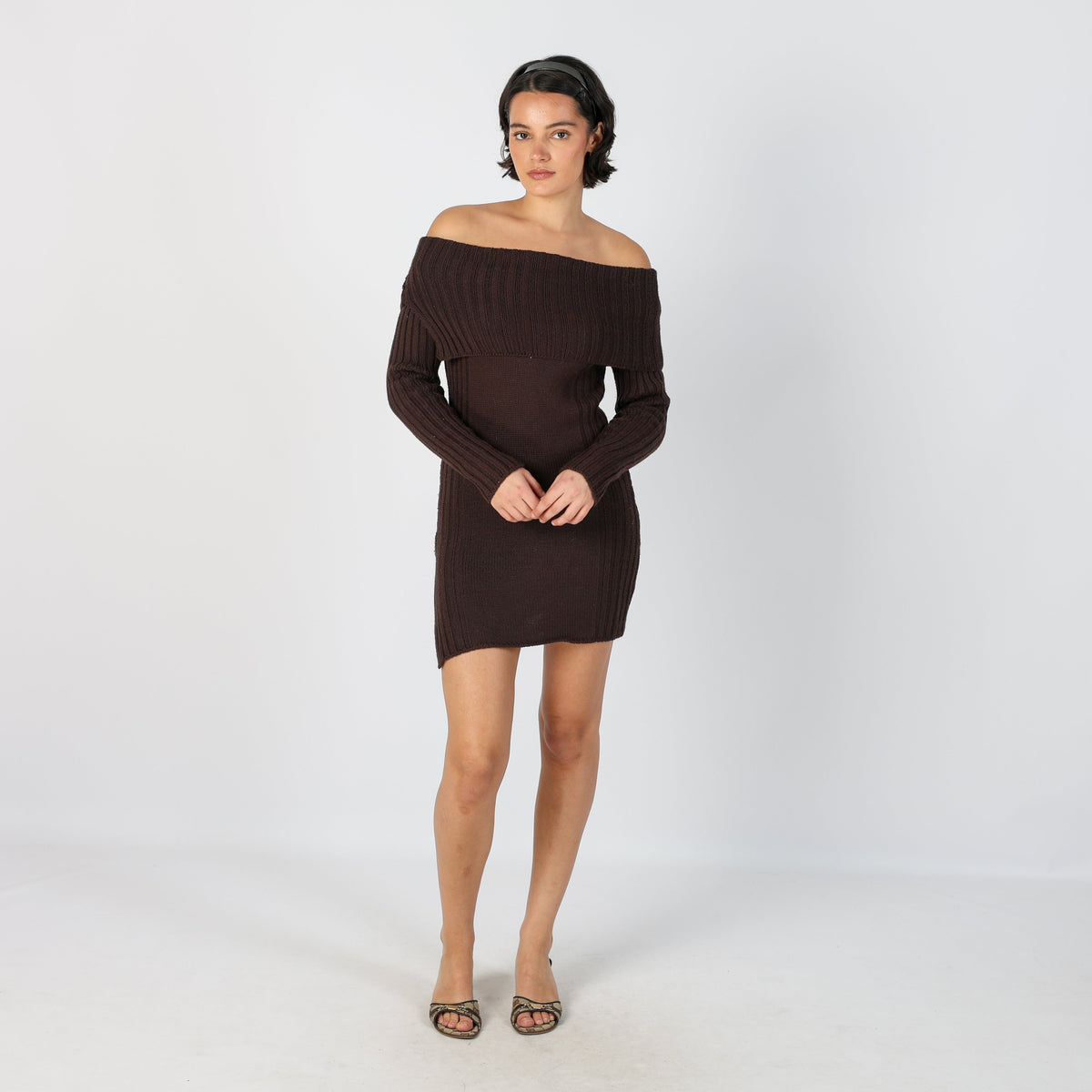 Brown Y2K Made in Italy Knitted Mini Dress (S)