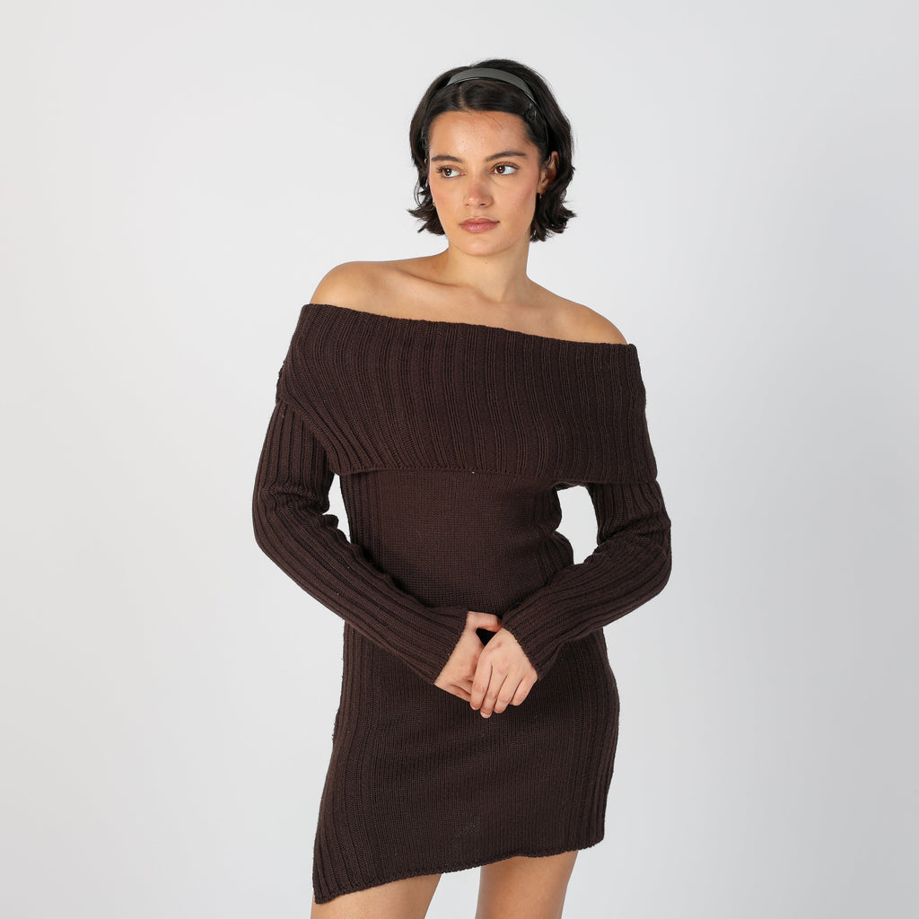 Brown Y2K Made in Italy Knitted Mini Dress (S)