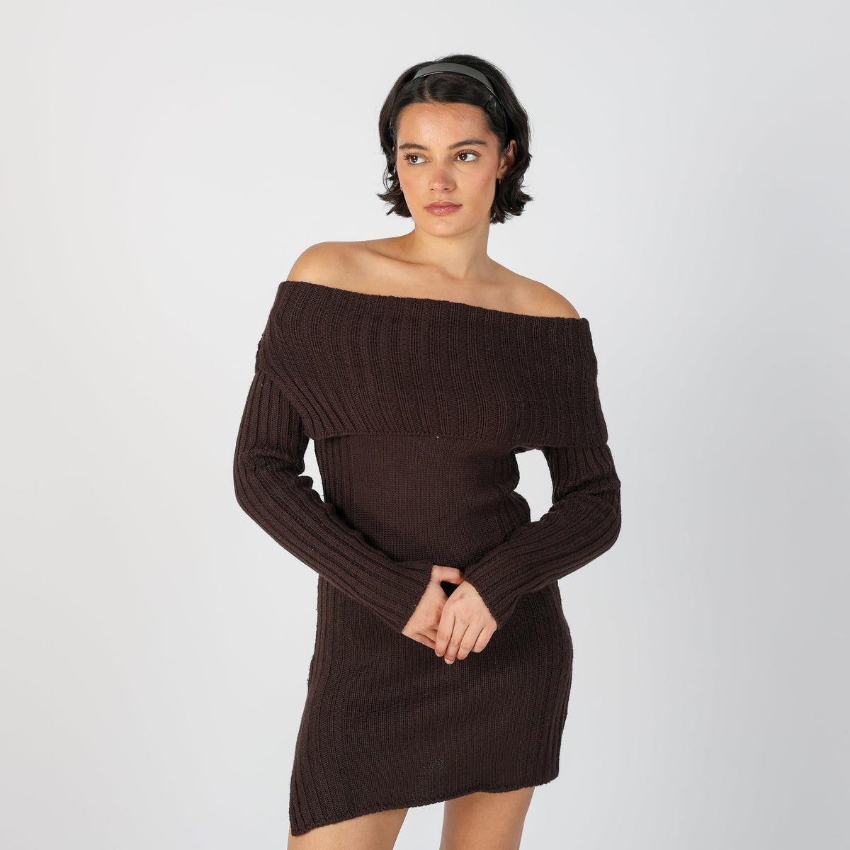 Brown Y2K Made in Italy Knitted Mini Dress (S)