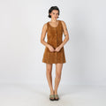 Tan Y2K Leather Mini Dress (S)