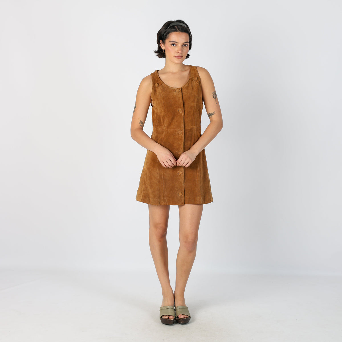 Tan Y2K Leather Mini Dress (S)