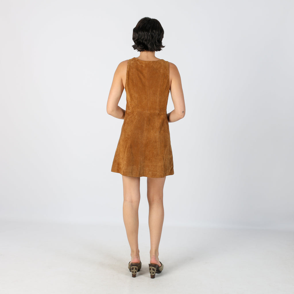 Tan Y2K Leather Mini Dress (S)