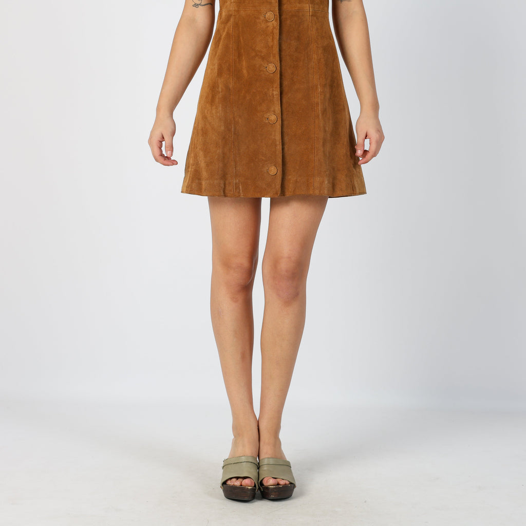 Tan Y2K Leather Mini Dress (S)
