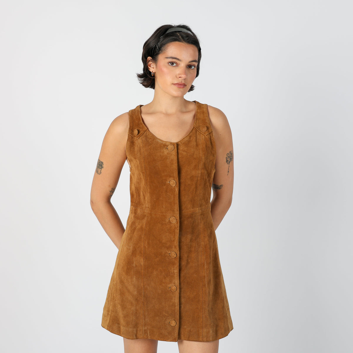 Tan Y2K Leather Mini Dress (S)