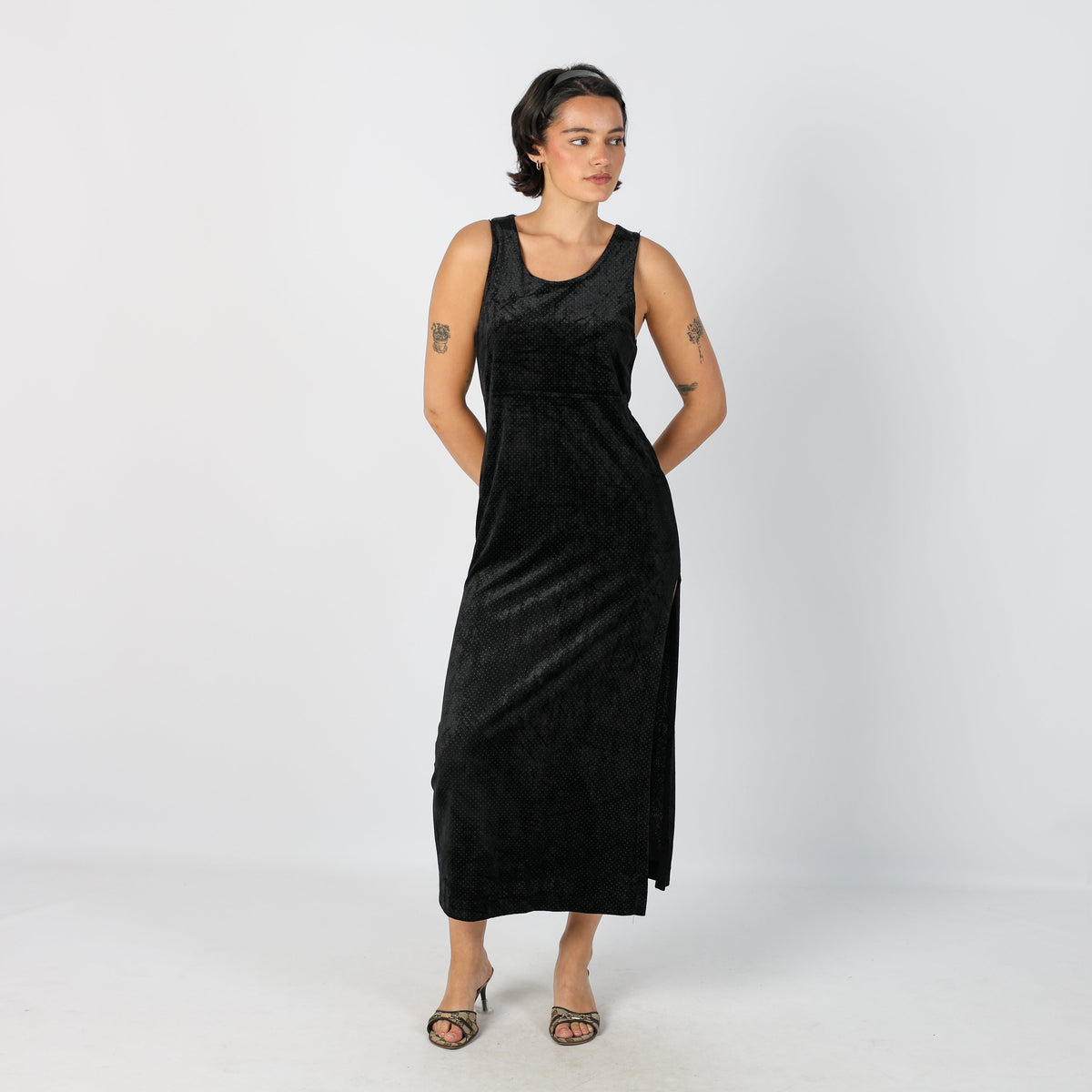 Black Y2K Woven Maxi Dress Polkadot (S)