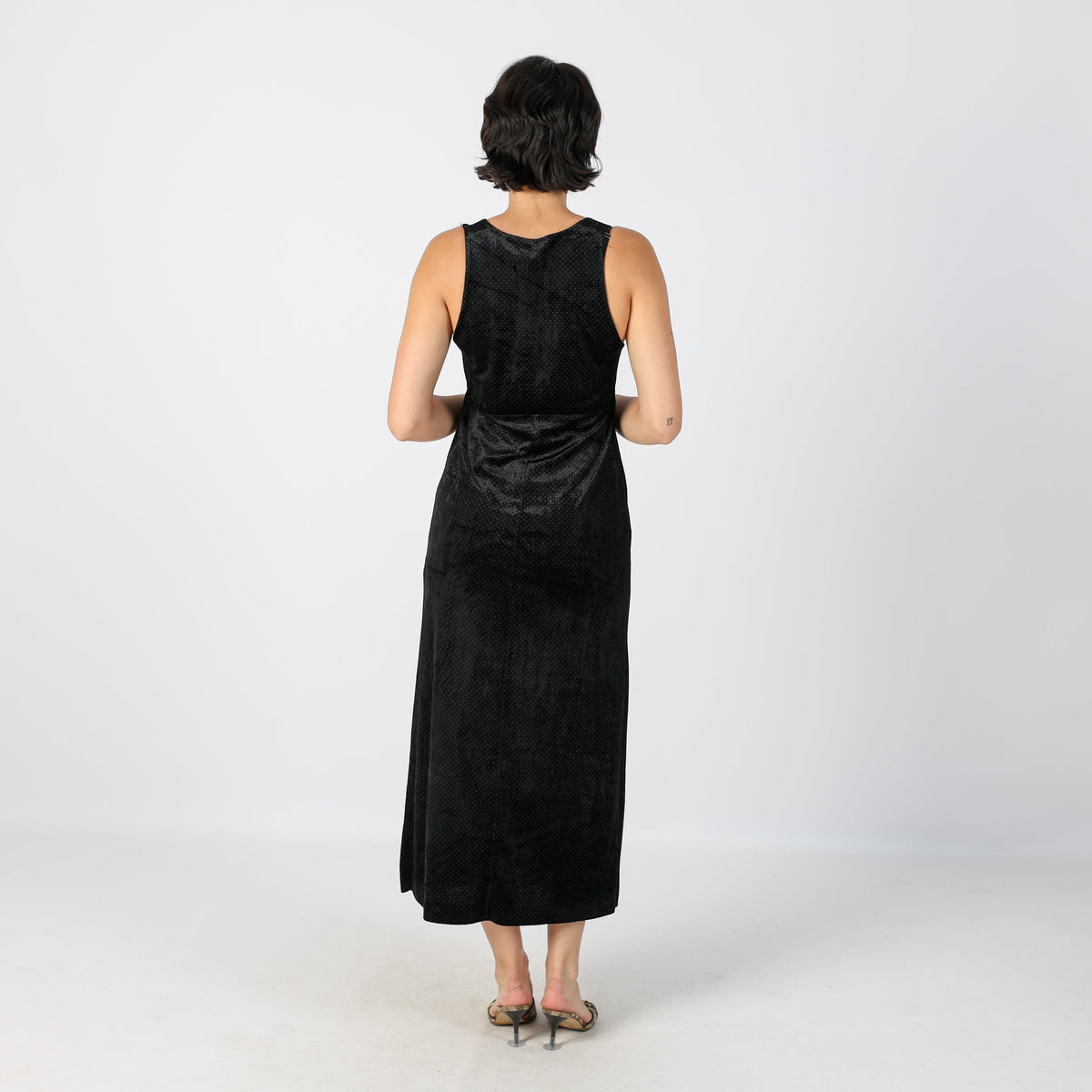 Black Y2K Woven Maxi Dress Polkadot (S)