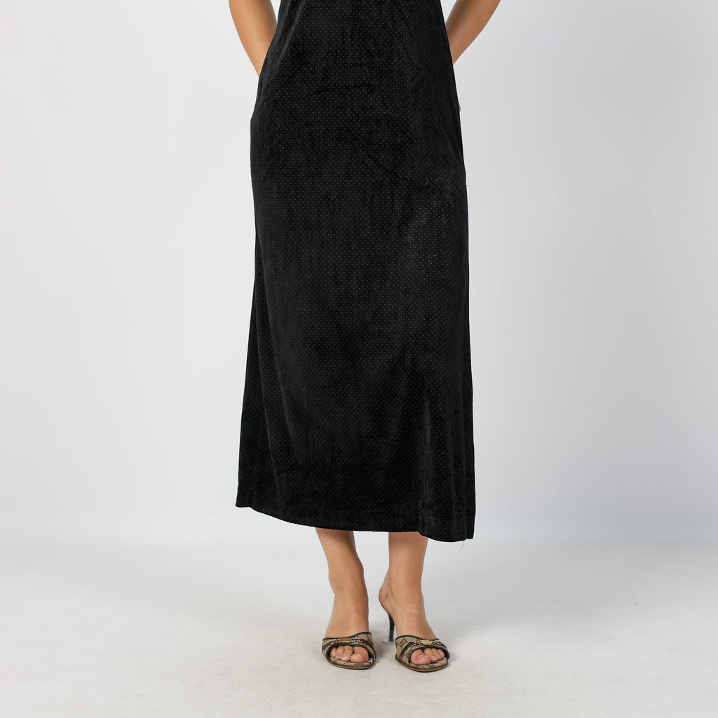 Black Y2K Woven Maxi Dress Polkadot (S)