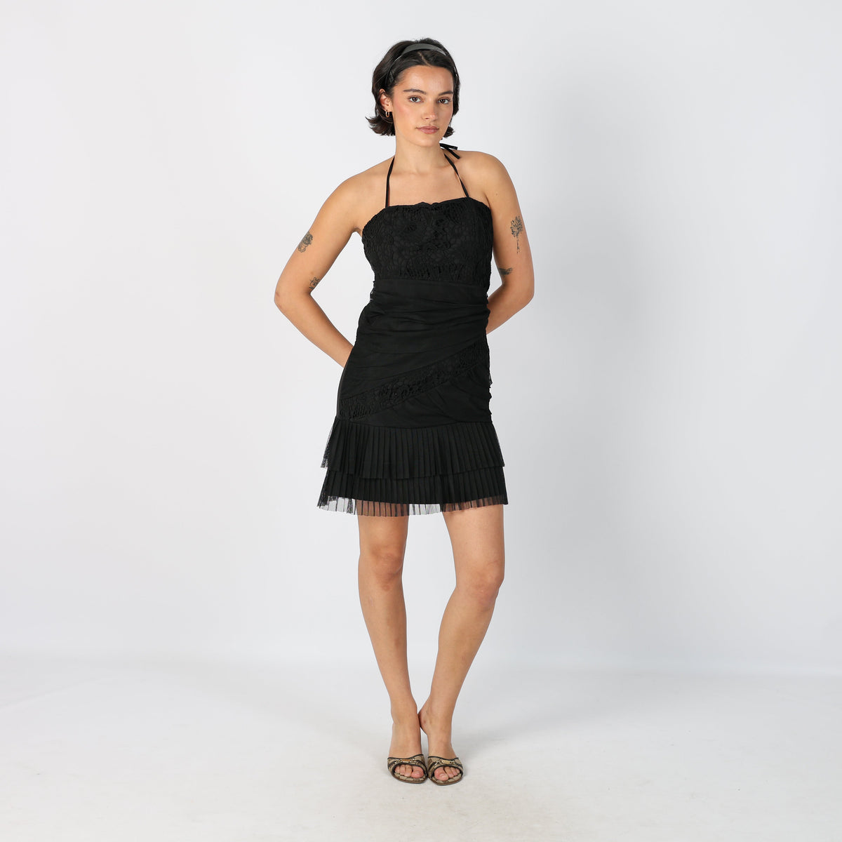 Black Y2K Rinascimento Woven Mini Dress (S)